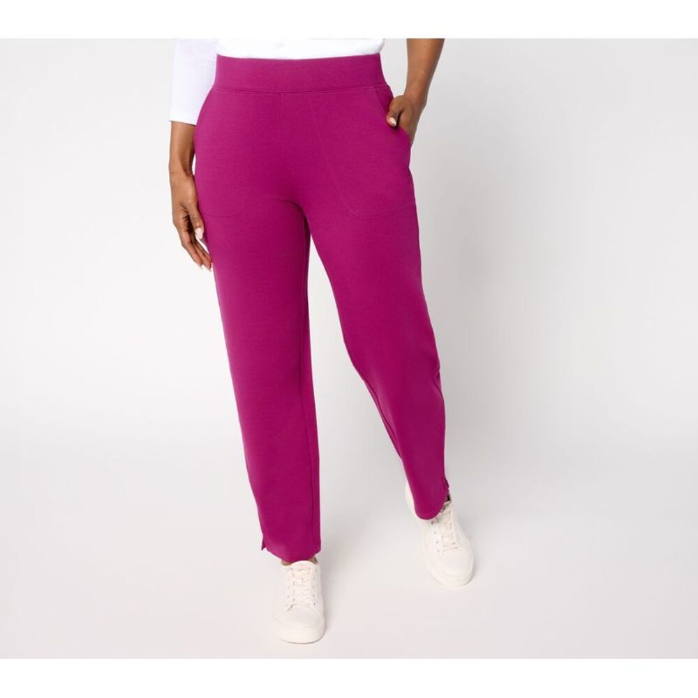 Denim & Co. Women's Pants Sz S EasyWear French Terry Ankle Pant Red